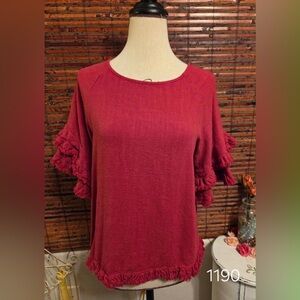 Umgee Deep Berry Ruffled Short Sleeve Tee